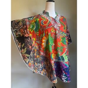 Patchwork Kaftan Top Multi Color Floral Paisley Boho Beach Coverup whimsi red